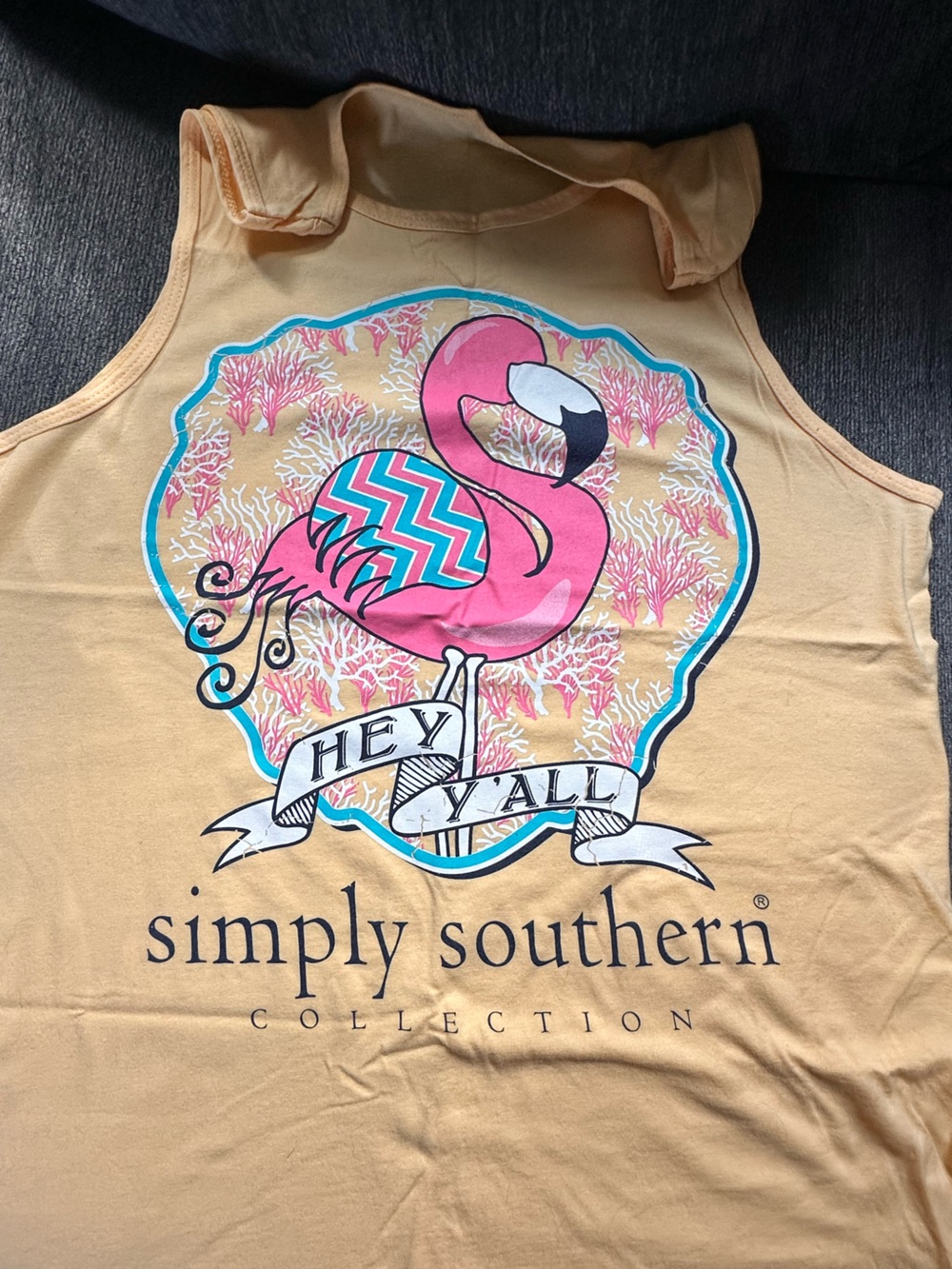Simply Southern Hey Y'all Flamingo Graphic Tank Top - Yellow & Pink